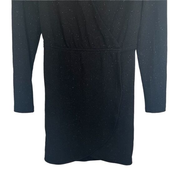 Parker Black Long Sleeve V-Neck Crossover Shimmer Black Cocktail Dress - Picture 4 of 8